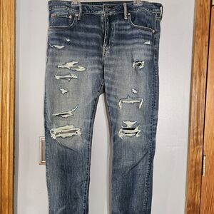 American Eagle Outfitters Men's Distressed Blue Skinny Jeans